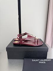 Okify YSL Cassandra Dark Red Patent Flat Thong Sandals (has big size) - 3