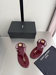 Okify YSL Cassandra Dark Red Patent Flat Thong Sandals (has big size) - 4
