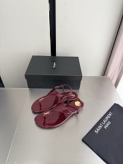 Okify YSL Cassandra Dark Red Patent Flat Thong Sandals (has big size) - 5