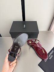 Okify YSL Cassandra Dark Red Patent Flat Thong Sandals (has big size) - 6