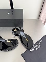 Okify YSL Cassandra Black Patent Flat Thong Sandals (has big size) - 5
