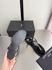 Okify YSL Cassandra Black Patent Flat Thong Sandals (has big size) - 3