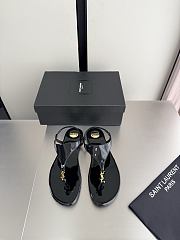 Okify YSL Cassandra Black Patent Flat Thong Sandals (has big size) - 1