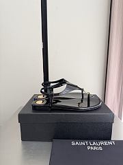 Okify YSL Cassandra Black Patent Flat Thong Sandals (has big size) - 2