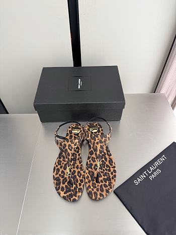 Okify YSL Cassandra Leopard Flat Thong Sandals (has big size)