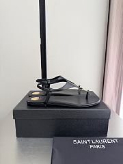 Okify YSL Cassandr Black Flat Thong Sandals (has big size) - 5