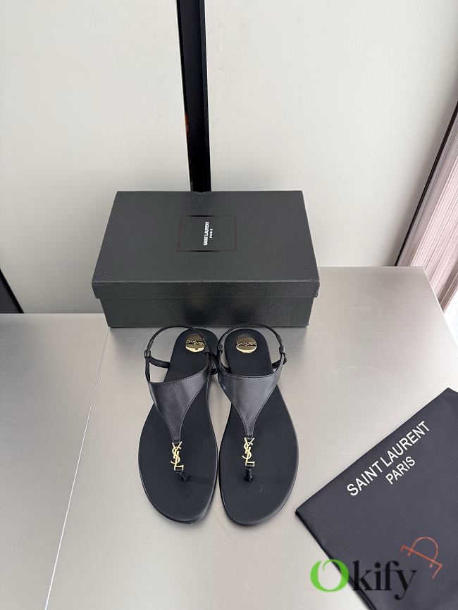 Okify YSL Cassandr Black Flat Thong Sandals (has big size) - 1