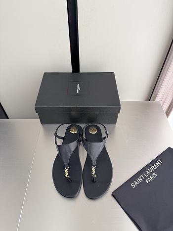 Okify YSL Cassandr Black Flat Thong Sandals (has big size)