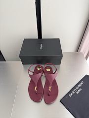 Okify YSL Cassandra Dark Red Flat Thong Sandals (has big size) - 1