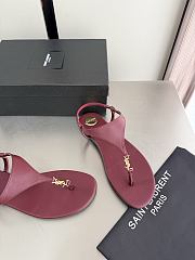 Okify YSL Cassandra Dark Red Flat Thong Sandals (has big size) - 6
