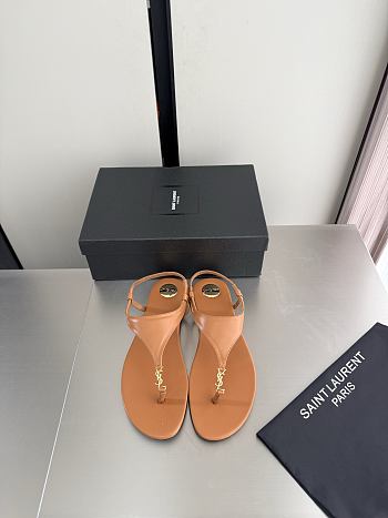 Okify YSL Cassandra Brown Caramel Flat Thong Sandals (has big size)