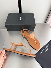 Okify YSL Cassandra Brown Caramel Flat Thong Sandals (has big size) - 5