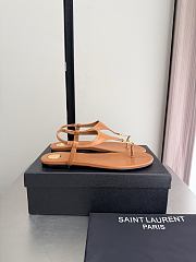 Okify YSL Cassandra Brown Caramel Flat Thong Sandals (has big size) - 6