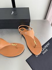 Okify YSL Cassandra Brown Caramel Flat Thong Sandals (has big size) - 2