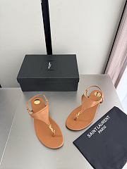 Okify YSL Cassandra Brown Caramel Flat Thong Sandals (has big size) - 3
