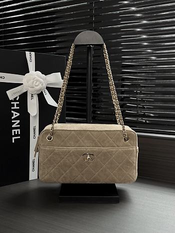 Okify CC Maxi Camera Case Bag Beige Suede AS6443 24.5x13x8cm