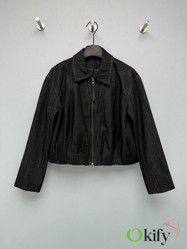 Okify Loewe Women Black Short Denim Jacket (has big size) - 1