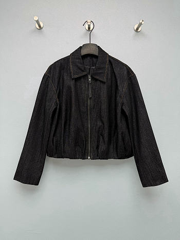 Okify Loewe Women Black Short Denim Jacket (has big size)