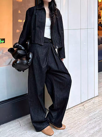 Okify Loewe Set Of Women Black Denim Short Jacket And Jeans (has big size)
