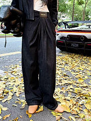 Okify Loewe Women Black Wide Leg Jeans (has big size) - 1