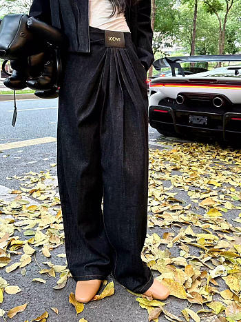Okify Loewe Women Black Wide Leg Jeans (has big size)