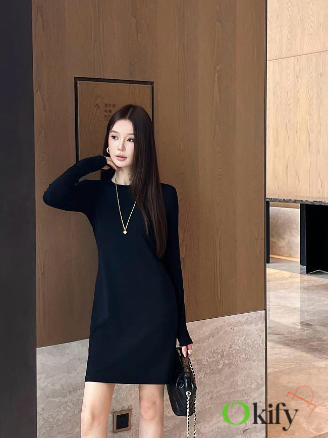 Okify YSL Black Long-Sleeve Knit Dress (has big size) - 1