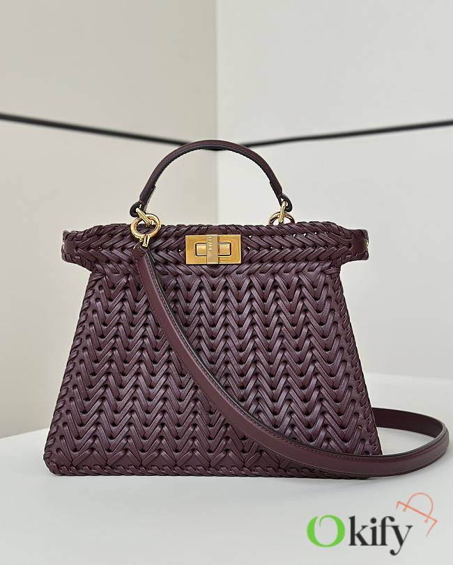 Okify Fendi Peekaboo ISeeU Bag Red Burgundy 27x20x11cm - 1