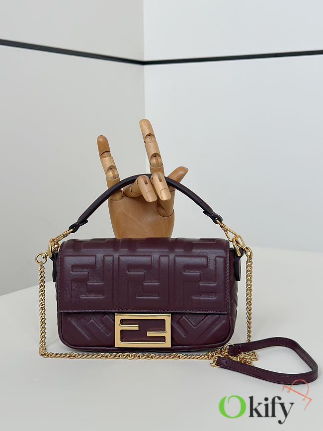 Okify Fendi Baguette Bag Red Burgundy 19x12x5cm - 1
