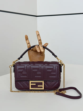 Okify Fendi Baguette Bag Red Burgundy 19x12x5cm
