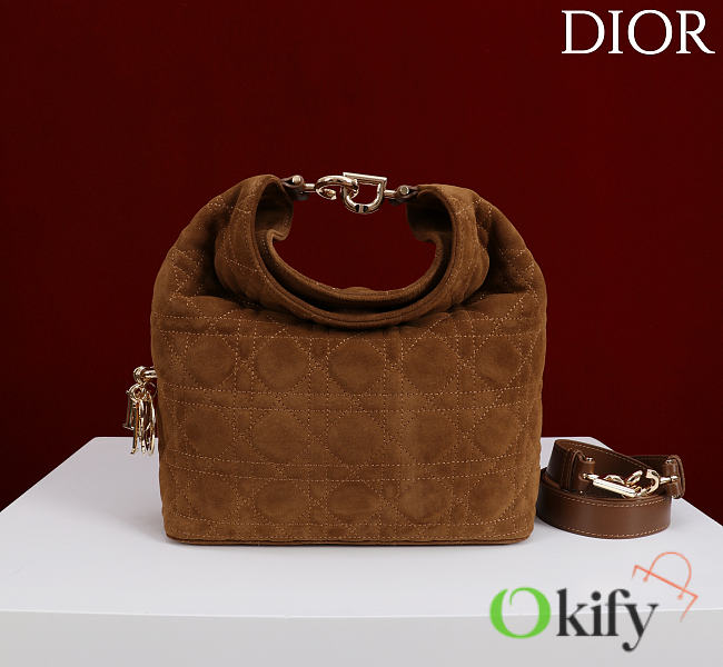 Okify Dior Toujours Hobo Bag Brown Suede 22.5x14x7.5cm - 1