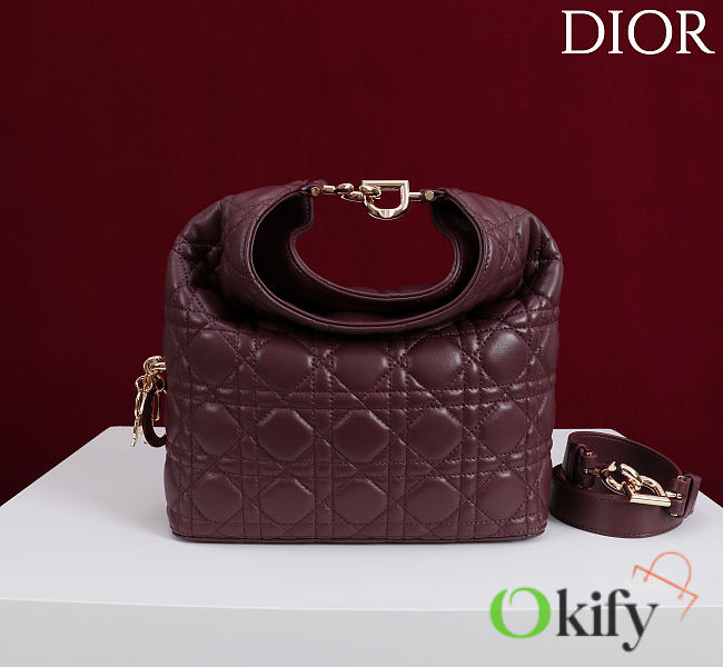 Okify Dior Toujours Hobo Bag Dark Red Burgundy 22.5x14x7.5cm - 1