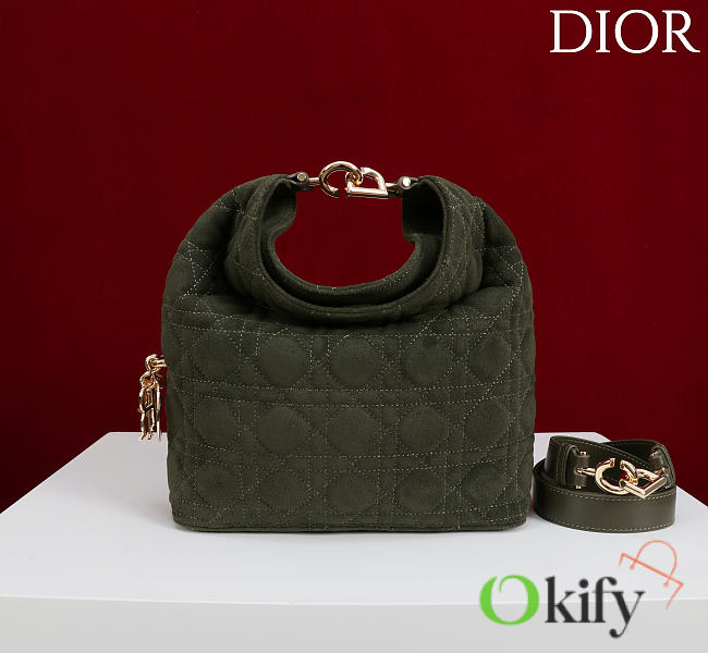 Okify Dior Toujours Hobo Bag Dark Green Suede 22.5x14x7.5cm - 1