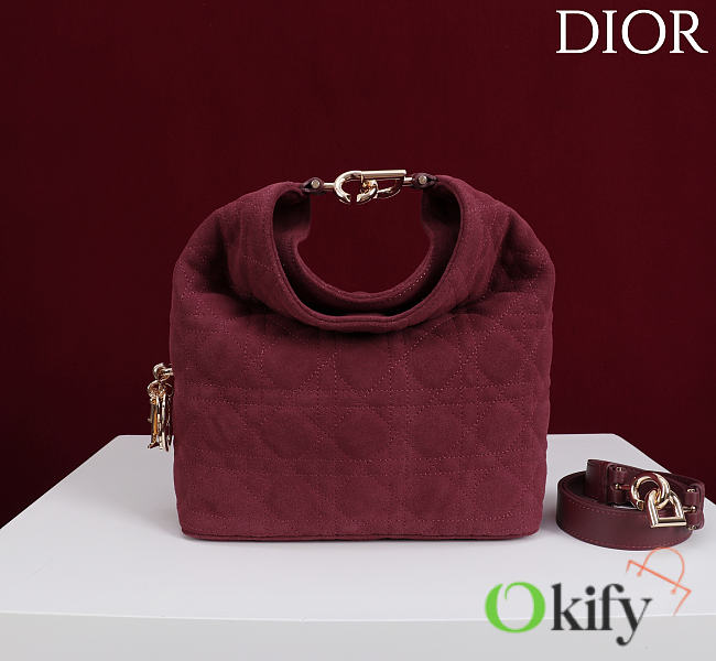Okify Dior Toujours Hobo Bag Red Burgundy Suede 22.5x14x7.5cm - 1