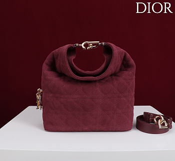 Okify Dior Toujours Hobo Bag Red Burgundy Suede 22.5x14x7.5cm