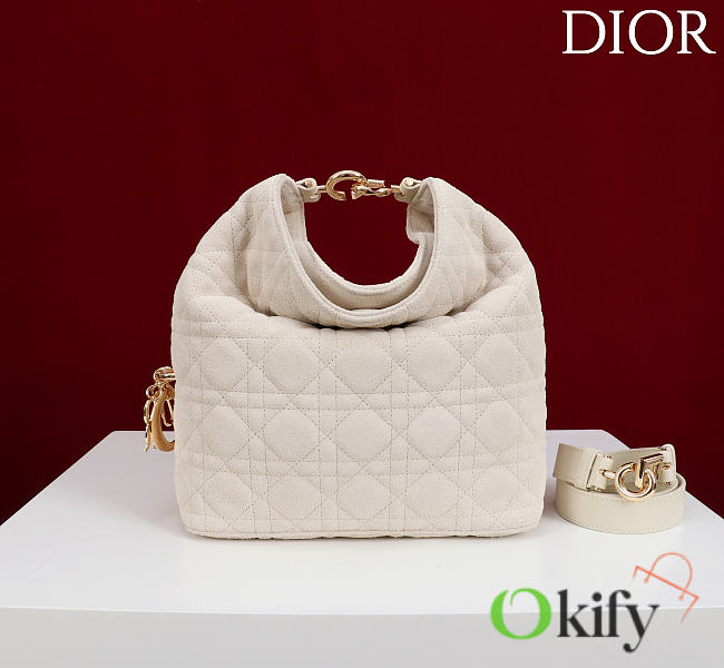 Okify Dior Toujours Hobo Bag White Suede 22.5x14x7.5cm - 1