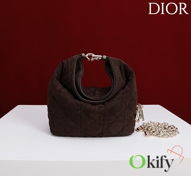Okify Dior Toujours Hobo Bag Dark Brown Suede 17.5x19x7cm - 1