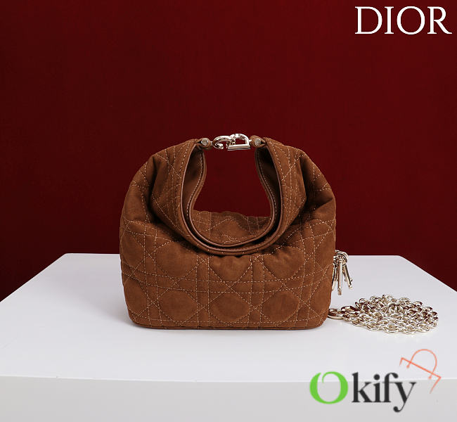 Okify Dior Toujours Hobo Bag Brown Suede 17.5x19x7cm - 1