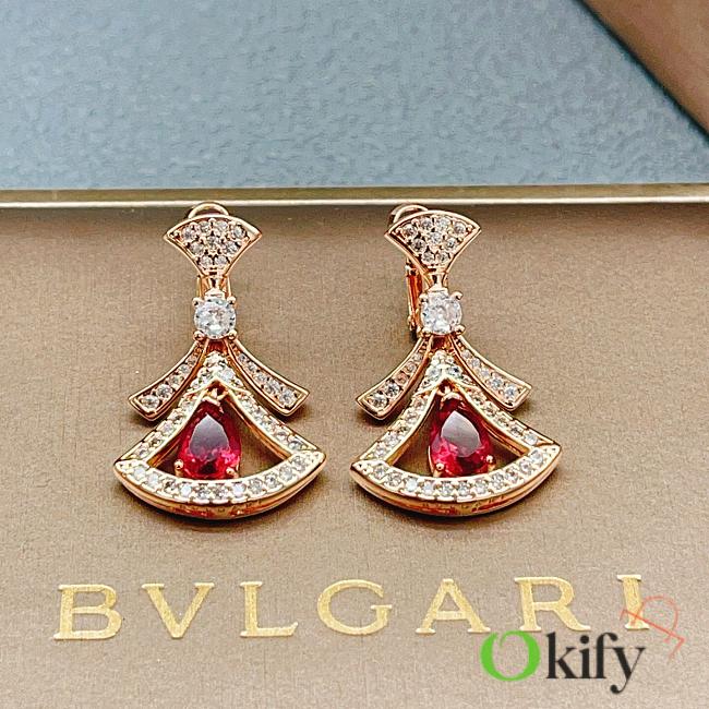 Okify Bvlgari Rose Gold Earrings With Diamond And Red Crystal 29835 - 1