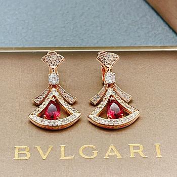 Okify Bvlgari Rose Gold Earrings With Diamond And Red Crystal 29835