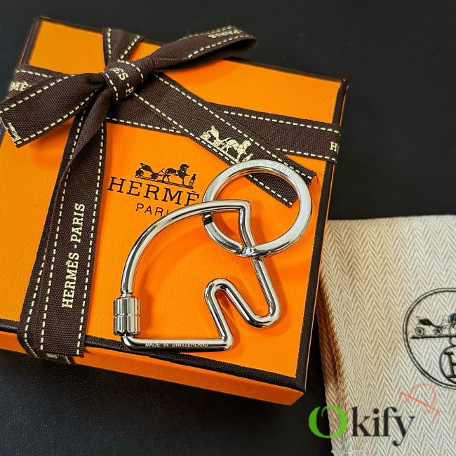 Okify Hermes Horse Head Silver Keyring - 1