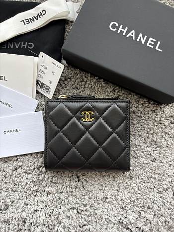 Okify CC Black Lambskin Gold Hardware Small Wallet 11x10x2cm