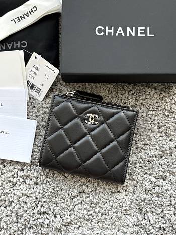 Okify CC Black Lambskin Silver Hardware Small Wallet 11x10x2cm