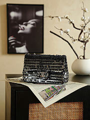 Okify CC Black Sequin Silver Flap Bag 20x13x7cm - 4