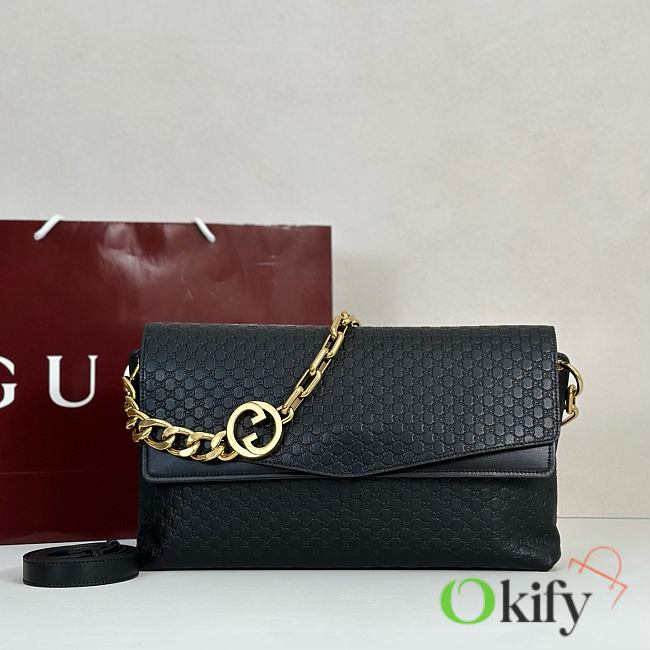 Okify Gucci Large Chain Shoulder Bag Black Leather 857362 36x19.5x9.5cm - 1