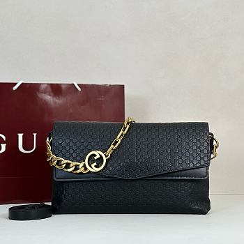 Okify Gucci Large Chain Shoulder Bag Black Leather 857362 36x19.5x9.5cm