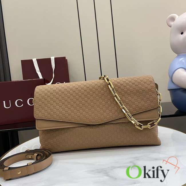 Okify Gucci Large Chain Shoulder Bag Brown Leather 857362 36x19.5x9.5cm - 1