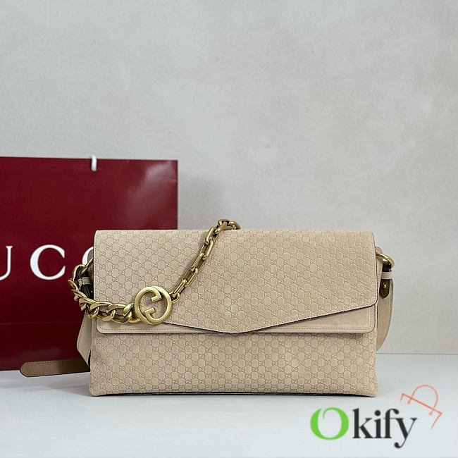 Okify Gucci Large Chain Shoulder Bag Beige Suede 857362 36x19.5x9.5cm - 1
