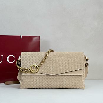 Okify Gucci Large Chain Shoulder Bag Beige Suede 857362 36x19.5x9.5cm