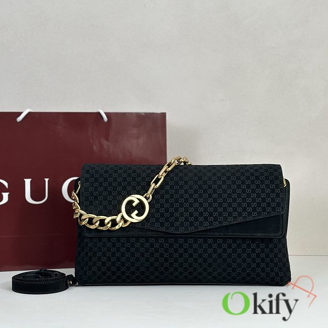 Okify Gucci Large Chain Shoulder Bag Black Suede 857362 36x19.5x9.5cm - 1