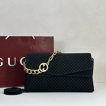Okify Gucci Large Chain Shoulder Bag Black Suede 857362 36x19.5x9.5cm